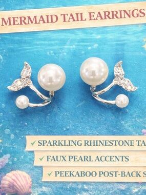 Paparazzi Mermaid Tail Peekaboo Earrings Pearl Rhinestone 2 Way